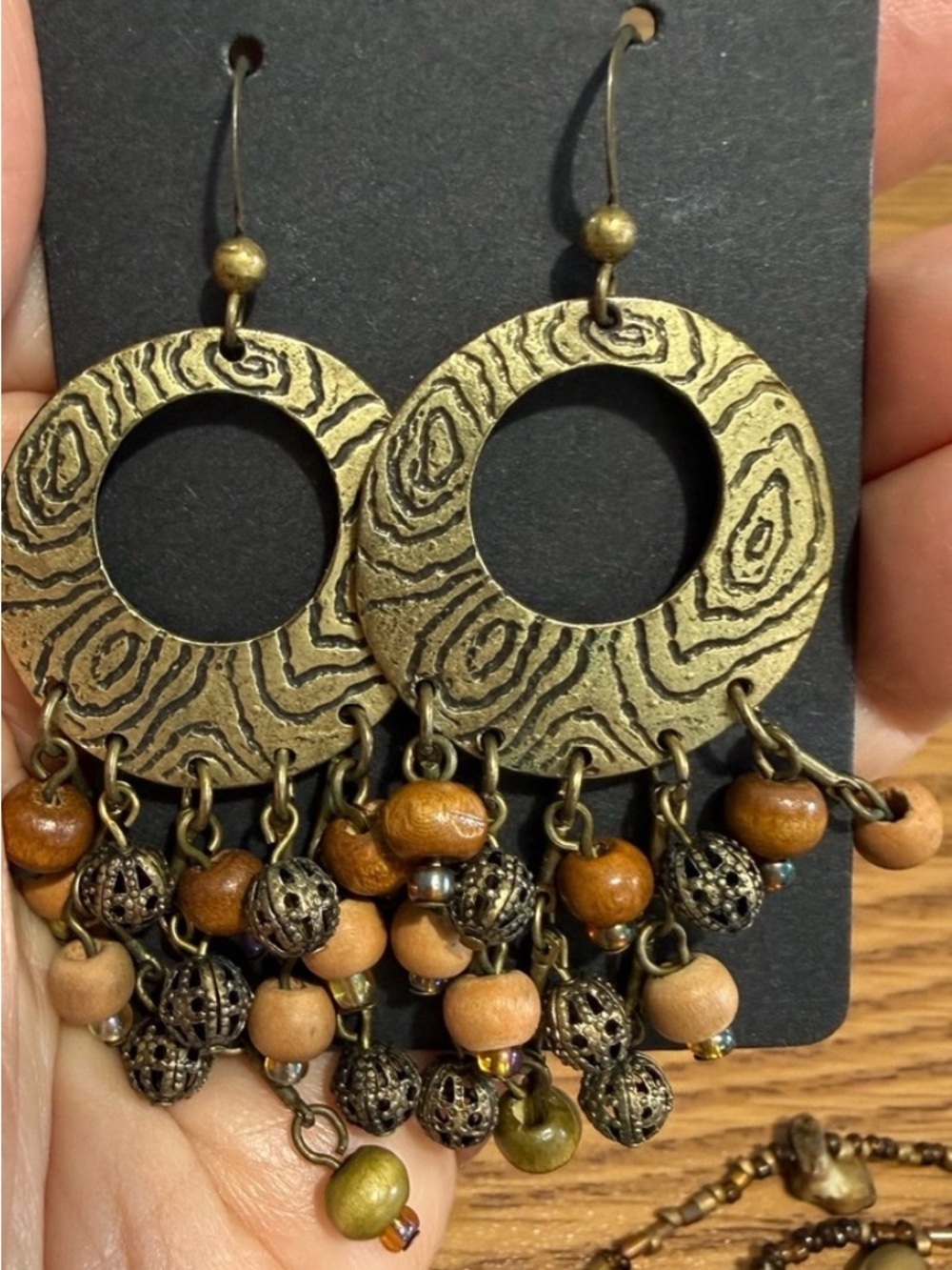 Boho 21” + Earrings - 17 Strands of Bronze, Brown & Gold Beads & Earrings.